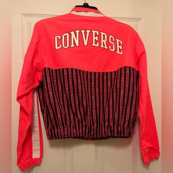 Converse Neon Pink and Black Windbreaker Track Jacket Size Medium - Picture 2 of 5